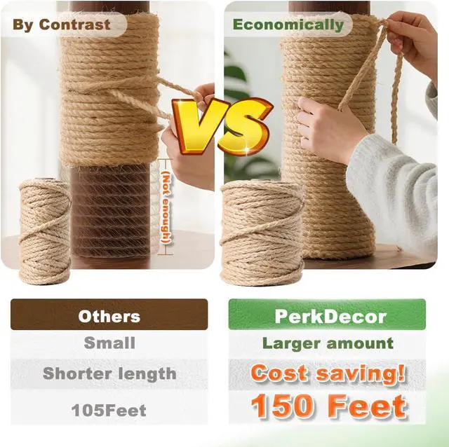 Alt view image 4 of 7 - Jute Rope 5MM x 150FT 6Ply Twisted Rope for Crafts Projects Cat Scratcher Scratching Post Tree Gift Wrapping Home Decoration Packing Christmas Twine Bulk (Brown 5mm* 150ft)