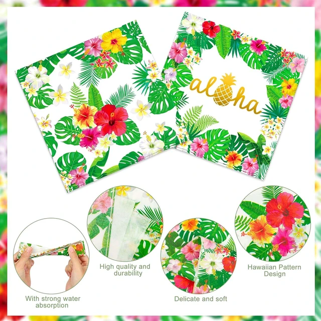 Alt view image 3 of 7 - 100 Pcs Hawaiian Paper Napkins Plates Tropical Luau Party Supplies 9 Inch Disposable Plates and Party Napkins Tropical Palm Leaf and Hibiscus Aloha Summer Party Tableware Set, Serve for 25 Guests