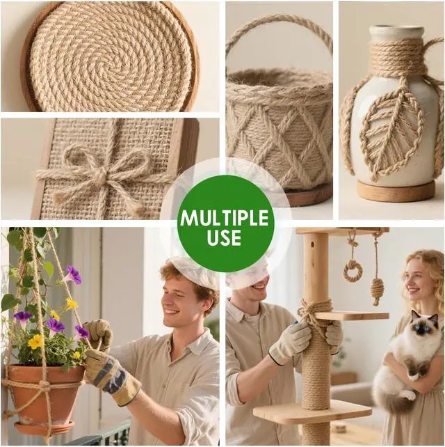 Alt view image 6 of 7 - Jute Rope 5MM x 150FT 6Ply Twisted Rope for Crafts Projects Cat Scratcher Scratching Post Tree Gift Wrapping Home Decoration Packing Christmas Twine Bulk (Brown 5mm* 150ft)