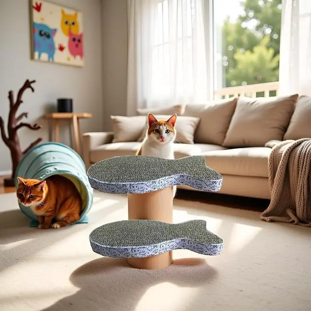 Alt view image 2 of 7 - 2Pcs Cat Scratching Board Premium Scratch Textures Cardboard Anti-Scratch Stress Relieve Indeformable Fish Self-Adhesive Scratching Board, Cat Scratching Pads (28×15×2.5 cm)