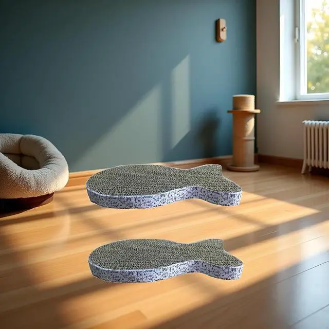 Alt view image 3 of 7 - 2Pcs Cat Scratching Board Premium Scratch Textures Cardboard Anti-Scratch Stress Relieve Indeformable Fish Self-Adhesive Scratching Board, Cat Scratching Pads (28×15×2.5 cm)