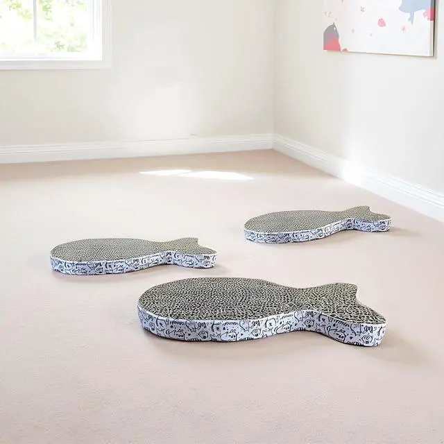 Alt view image 6 of 7 - 2Pcs Cat Scratching Board Premium Scratch Textures Cardboard Anti-Scratch Stress Relieve Indeformable Fish Self-Adhesive Scratching Board, Cat Scratching Pads (28×15×2.5 cm)