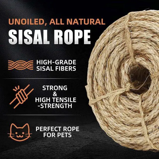 Alt view image 2 of 7 - Twisted Sisal Rope 1/4" x 50ft - All Natural Chemical Free, Cat Tree Rope Twine for Scratching Post Repair, Replacement, and Crafts Gardening Home Decorating
