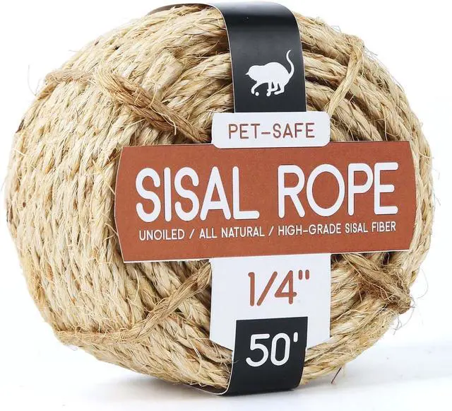 Main image of Twisted Sisal Rope 1/4" x 50ft - All Natural Chemical Free, Cat Tree Rope Twine for Scratching Post Repair, Replacement, and Crafts Gardening Home Decorating