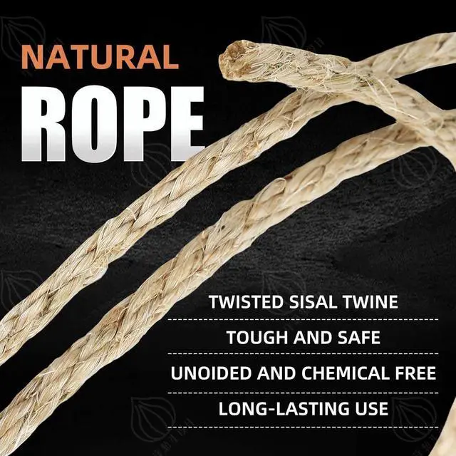 Alt view image 3 of 7 - Twisted Sisal Rope 1/4" x 50ft - All Natural Chemical Free, Cat Tree Rope Twine for Scratching Post Repair, Replacement, and Crafts Gardening Home Decorating