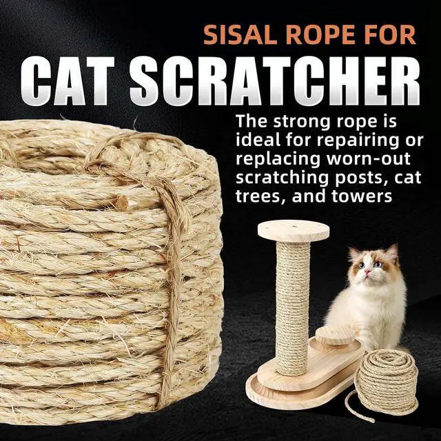 Alt view image 4 of 7 - Twisted Sisal Rope 1/4" x 50ft - All Natural Chemical Free, Cat Tree Rope Twine for Scratching Post Repair, Replacement, and Crafts Gardening Home Decorating
