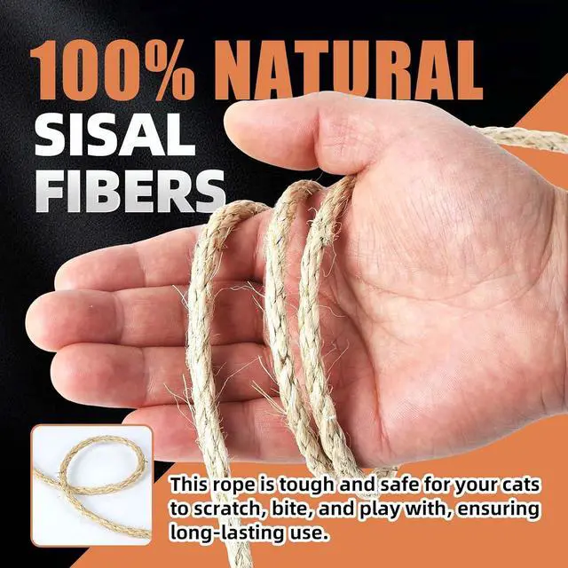 Alt view image 5 of 7 - Twisted Sisal Rope 1/4" x 50ft - All Natural Chemical Free, Cat Tree Rope Twine for Scratching Post Repair, Replacement, and Crafts Gardening Home Decorating