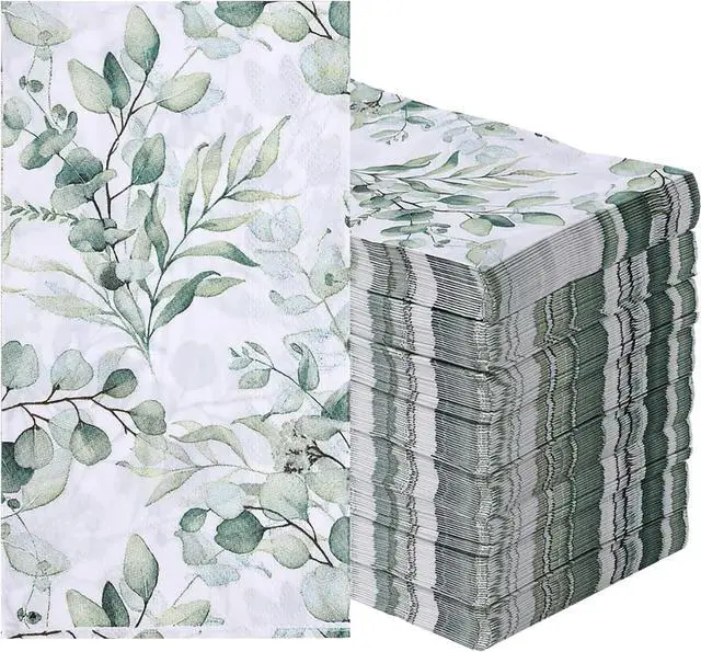 Main image of 100 PCS Disposable Napkins Sage Green Leaves Napkins Bathroom Napkins Guest Disposable Soft Absorbent Paper Hand Towels for Home Party Dinner Decor