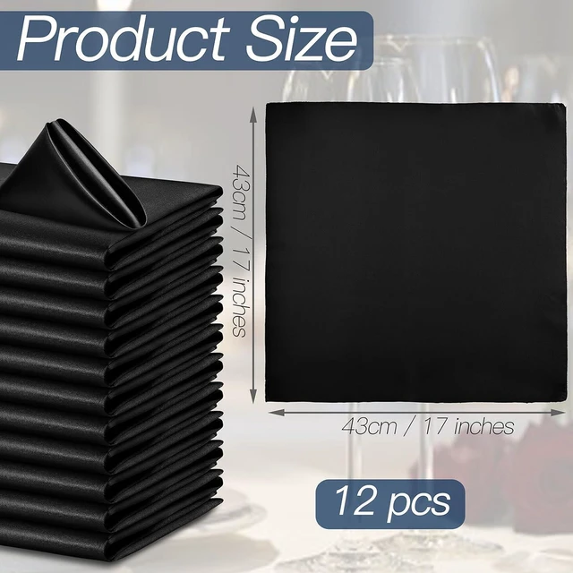 Alt view image 2 of 7 - 12 Pcs Black Satin Napkins 17 x 17 Inch, Satin Cloth Napkins