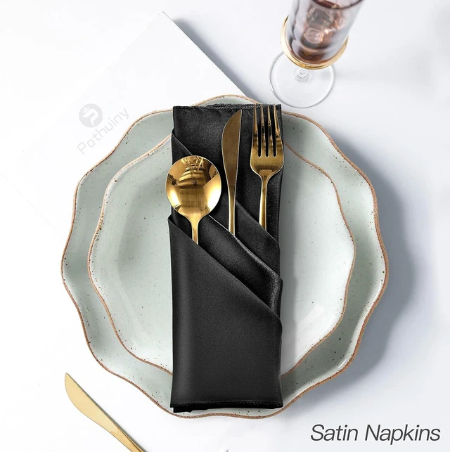 Alt view image 5 of 7 - 12 Pcs Black Satin Napkins 17 x 17 Inch, Satin Cloth Napkins
