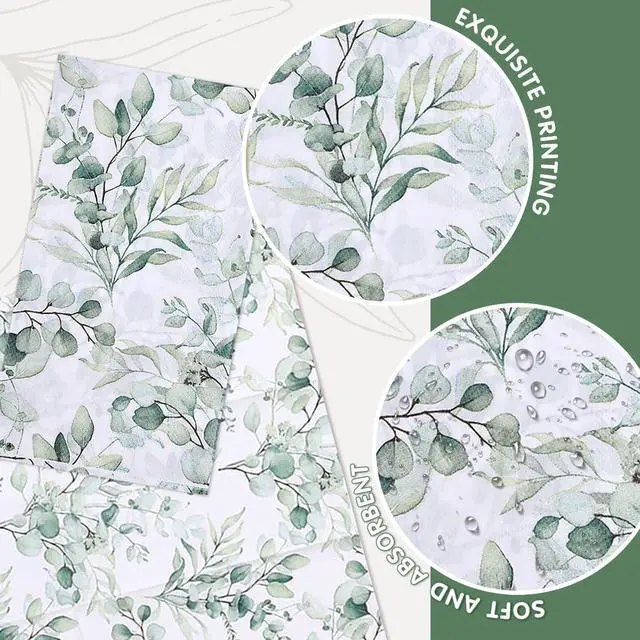Alt view image 2 of 7 - 100 PCS Disposable Napkins Sage Green Leaves Napkins Bathroom Napkins Guest Disposable Soft Absorbent Paper Hand Towels for Home Party Dinner Decor