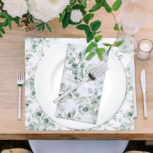 Alt view image 5 of 7 - 100 PCS Disposable Napkins Sage Green Leaves Napkins Bathroom Napkins Guest Disposable Soft Absorbent Paper Hand Towels for Home Party Dinner Decor