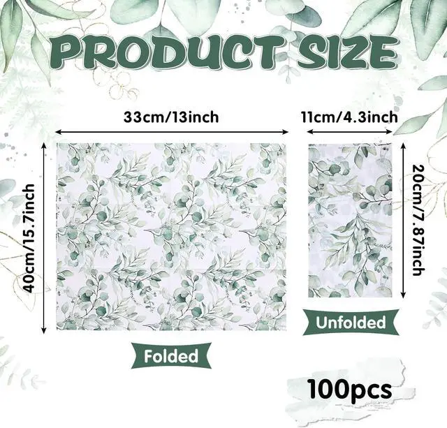 Alt view image 4 of 7 - 100 PCS Disposable Napkins Sage Green Leaves Napkins Bathroom Napkins Guest Disposable Soft Absorbent Paper Hand Towels for Home Party Dinner Decor