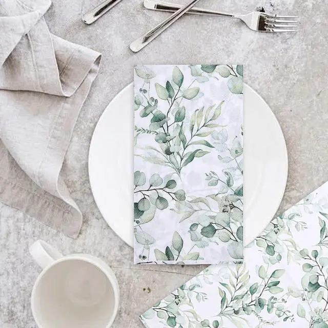 Alt view image 7 of 7 - 100 PCS Disposable Napkins Sage Green Leaves Napkins Bathroom Napkins Guest Disposable Soft Absorbent Paper Hand Towels for Home Party Dinner Decor