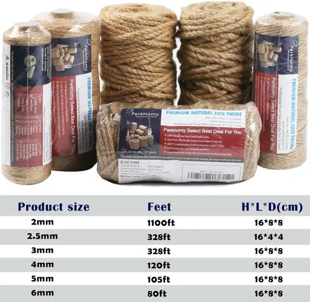 Alt view image 6 of 6 - PerkHomy 5mm Jute Rope 105 Feet Twisted Heavy Duty and Thick Twine Rope for Cat Scratcher Scratching Post Tree Craft Projects Gardening Home Decoration Packing Bundling (105FT * 5mm)