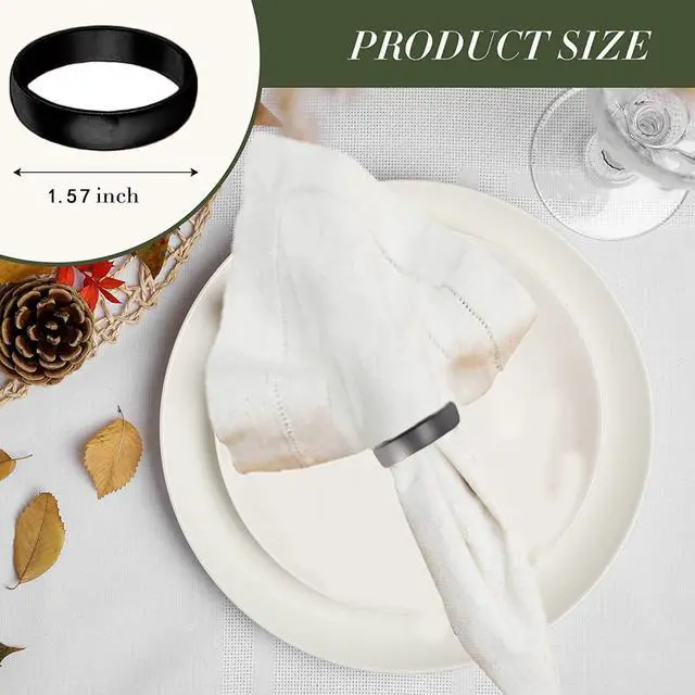 Alt view image 2 of 6 - Black Napkin Rings-10 Pcs Stainless Steel Napkin Rings | Metal Napkin Ring for Table Settings Wedding Christmas Party Dinner Table