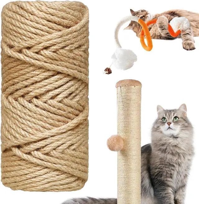 Main image of Natural Sisal Rope for Cat Scratcher,1/6 inch,164Ft,Natural Jute Rope for Cat Scratcher Repair and DIY Tree, Recovering, Hemp Twine Rope for Cat Scratching Post Tower Replacement with Chew Toy