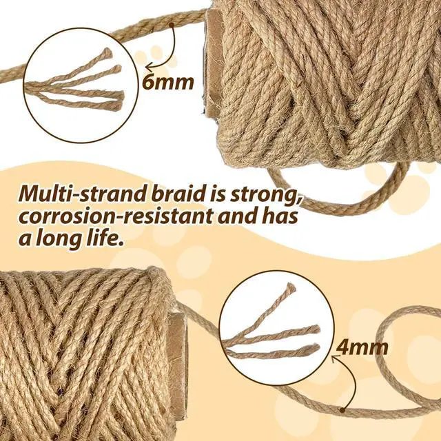 Alt view image 4 of 7 - Natural Sisal Rope for Cat Scratcher,1/6 inch,164Ft,Natural Jute Rope for Cat Scratcher Repair and DIY Tree, Recovering, Hemp Twine Rope for Cat Scratching Post Tower Replacement with Chew Toy