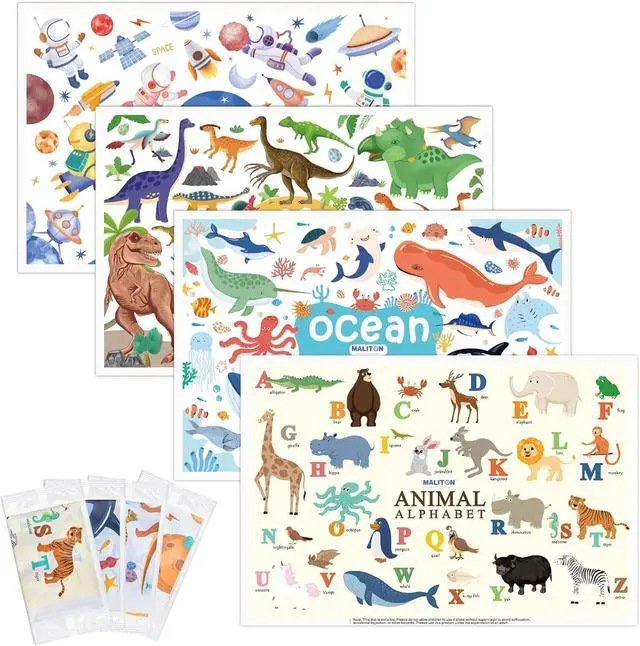 Main image of Disposable Placemats for Baby & Toddlers - Stick-On Table Mats for Restaurants, Travel With 4 Designs - Kids' Placemats (Individual Package)