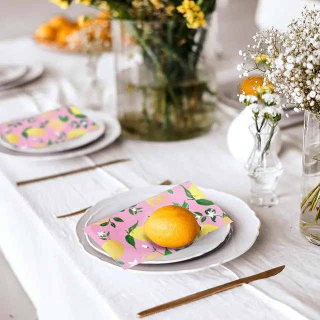Alt view image 5 of 7 - 50Pcs Lemon Napkins - 3-Ply Guest Disposable Hand Towels for Bathroom, Wedding Holiday Anniversary Birthday Party Bridal Baby Shower - 4.3 x 7.9 In
