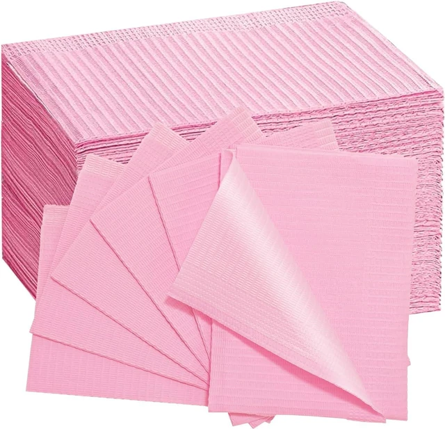 Main image of 50 PCS Pink Dental Bibs Disposable Nail Art Table Mats Foldable Nail Paper Towels, 3 Ply Disposable Dentist Napkins Patient Bibs Tattoo Bibs Sheets for Salon Manicure Tattoo Dental Clinic