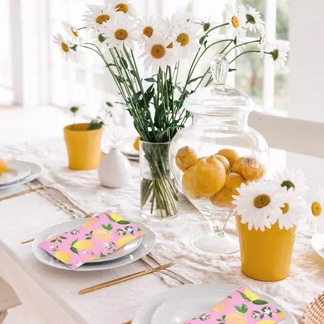 Alt view image 6 of 7 - 50Pcs Lemon Napkins - 3-Ply Guest Disposable Hand Towels for Bathroom, Wedding Holiday Anniversary Birthday Party Bridal Baby Shower - 4.3 x 7.9 In