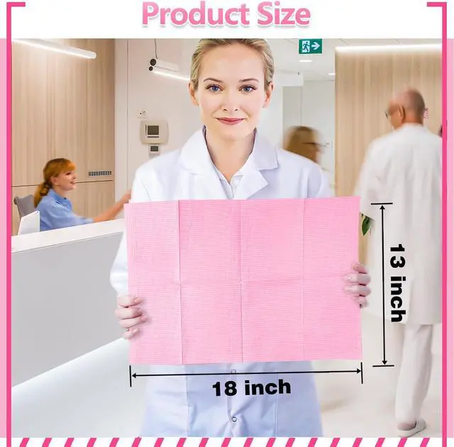 Alt view image 3 of 7 - 50 PCS Pink Dental Bibs Disposable Nail Art Table Mats Foldable Nail Paper Towels, 3 Ply Disposable Dentist Napkins Patient Bibs Tattoo Bibs Sheets for Salon Manicure Tattoo Dental Clinic