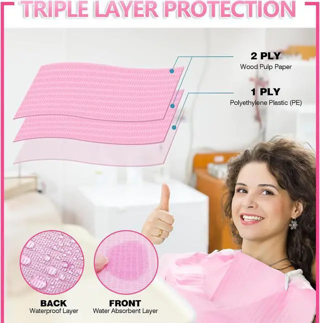 Alt view image 4 of 7 - 50 PCS Pink Dental Bibs Disposable Nail Art Table Mats Foldable Nail Paper Towels, 3 Ply Disposable Dentist Napkins Patient Bibs Tattoo Bibs Sheets for Salon Manicure Tattoo Dental Clinic