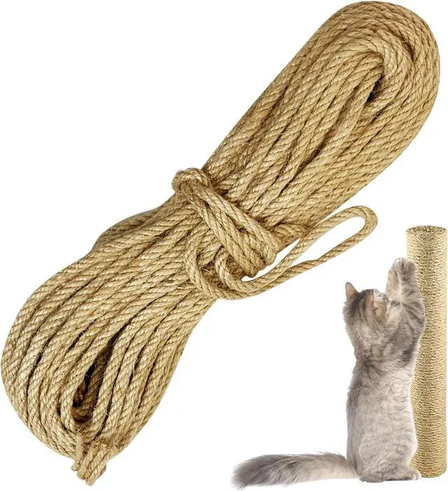 Main image of Cat Natural Sisal Rope for Scratching Post, 6 mm 66 Ft | Hemp Rope, Tree Replacement, Repairing, Cat Tree and Tower