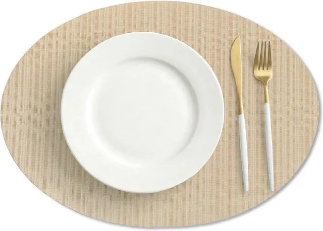 Main image of Oval Placemats Set of 6 Woven Vinyl Non-Slip Heat Resistant Stain Resistant Easy Clean Place mats for Dining Table(Light Brown)