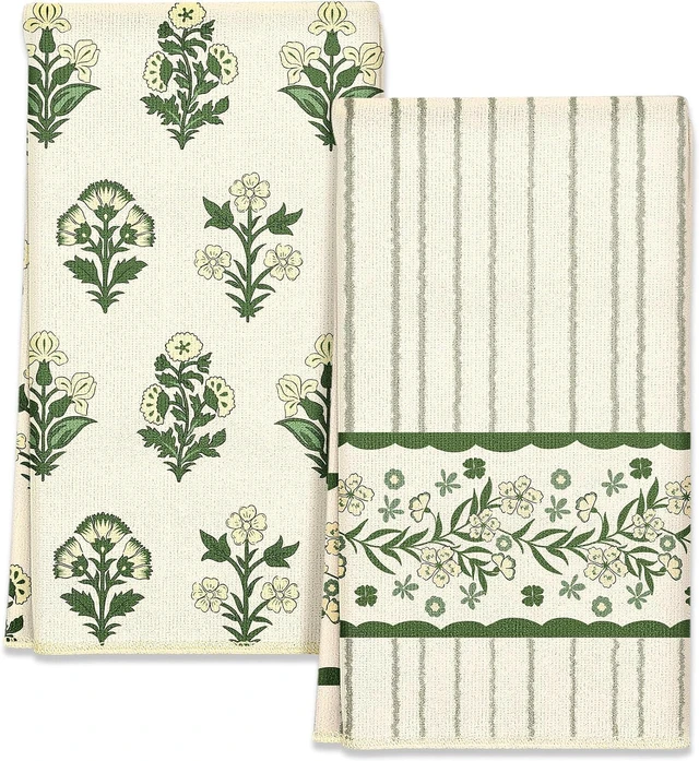 Main image of 2pcs Kitchen Towels - Boho Kitchen Towels Set of 2 with Hanging Loop Decorative Absorbent 18x26 Inch Hand Towel Botanical Design Dish Cloth for Housewarming Hostess Gifts, French Country