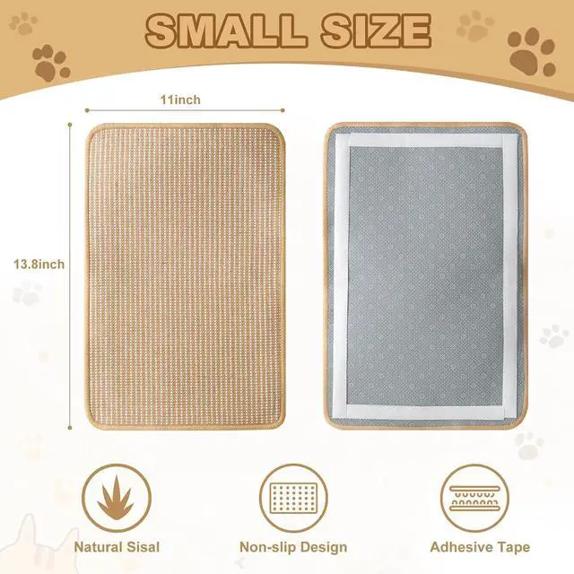 Alt view image 2 of 7 - Cat Scratching Mat Sisal, Sisal Fabric Large Pet Scratching Pad for Indoor Cats with Adhesive Hook Loop Tape, Cat Scratching Rug Wall Scratchers (1pcs(11x13.8in))