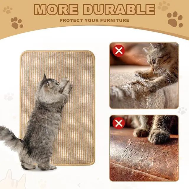 Alt view image 5 of 7 - Cat Scratching Mat Sisal, Sisal Fabric Large Pet Scratching Pad for Indoor Cats with Adhesive Hook Loop Tape, Cat Scratching Rug Wall Scratchers (1pcs(11x13.8in))