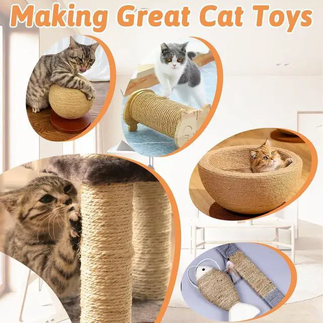 Alt view image 6 of 7 - Cat Natural Sisal Rope for Scratching Post, 6 mm 66 Ft | Hemp Rope, Tree Replacement, Repairing, Cat Tree and Tower