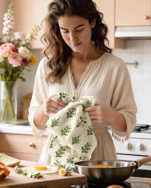 Alt view image 5 of 5 - 2pcs Kitchen Towels - Boho Kitchen Towels Set of 2 with Hanging Loop Decorative Absorbent 18x26 Inch Hand Towel Botanical Design Dish Cloth for Housewarming Hostess Gifts, French Country