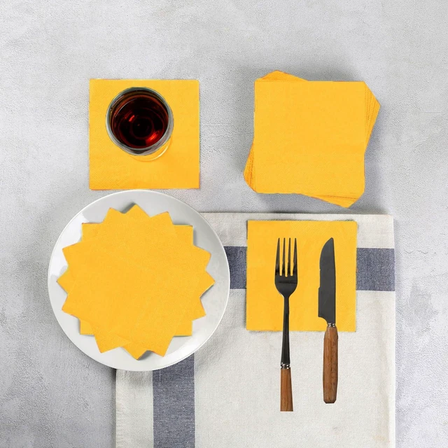 Alt view image 5 of 6 - 100 Pack Cocktail Napkin 2-Ply Disposable Napkins 5 x 5IN Yellow | Dessert Napkins for Dinner Wedding Birthday Party Bridal Anniversary Reception Event