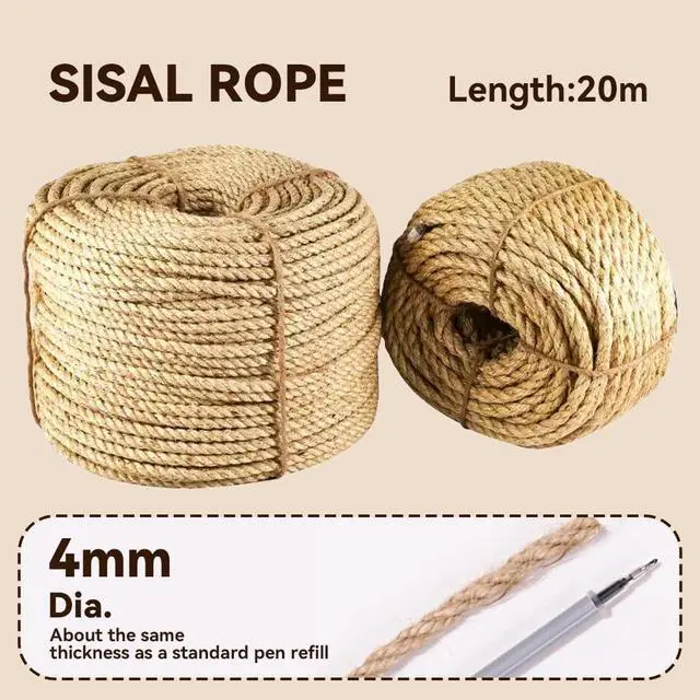 Alt view image 2 of 7 - Natural Sisal Rope, 4mm x 66 ft, Cat Scratcher Repair | Also great for crafts, garden projects, furniture wrapping, scratch pads, and natural home decor beyond cat furniture.