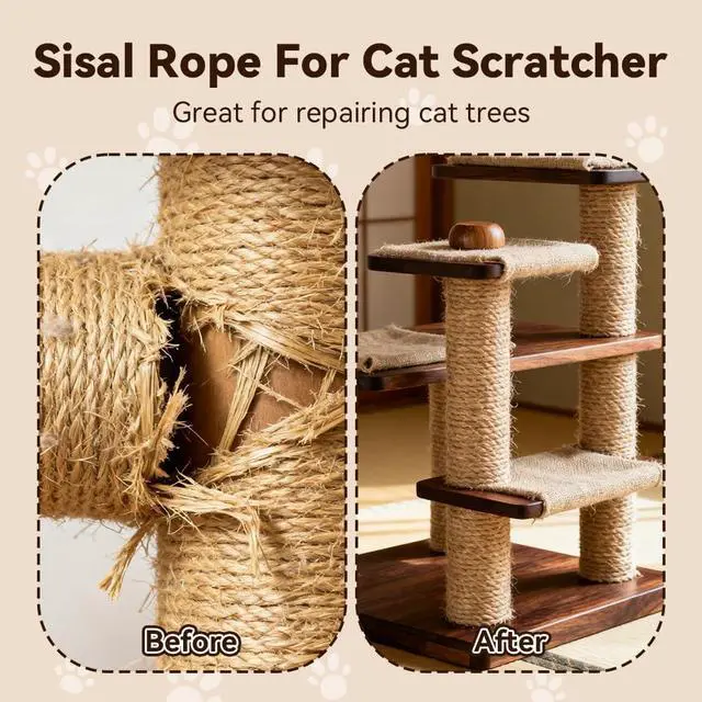 Alt view image 5 of 7 - Natural Sisal Rope, 4mm x 66 ft, Cat Scratcher Repair | Also great for crafts, garden projects, furniture wrapping, scratch pads, and natural home decor beyond cat furniture.