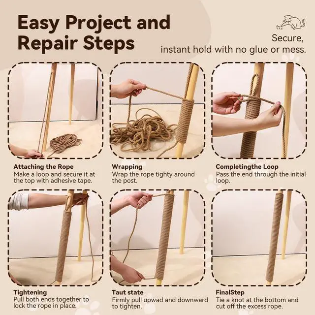 Alt view image 7 of 7 - Natural Sisal Rope, 4mm x 66 ft, Cat Scratcher Repair | Also great for crafts, garden projects, furniture wrapping, scratch pads, and natural home decor beyond cat furniture.