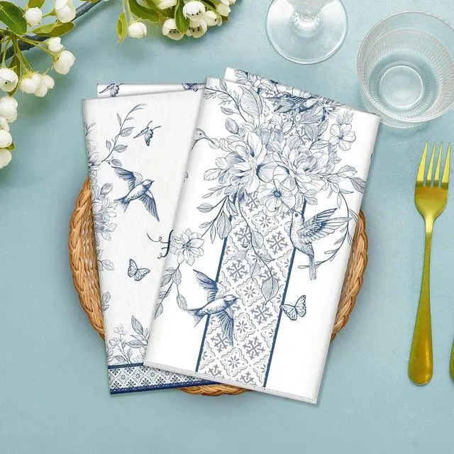 Alt view image 2 of 6 - Vintage Bird Floral Microfiber Kitchen Towels, Soft Absorbent Hand Towel 15.7 × 23.6 inch, Thick Dish Cloth for Party Anniversary Holiday Decoration, Housewarming Gifts for Mom