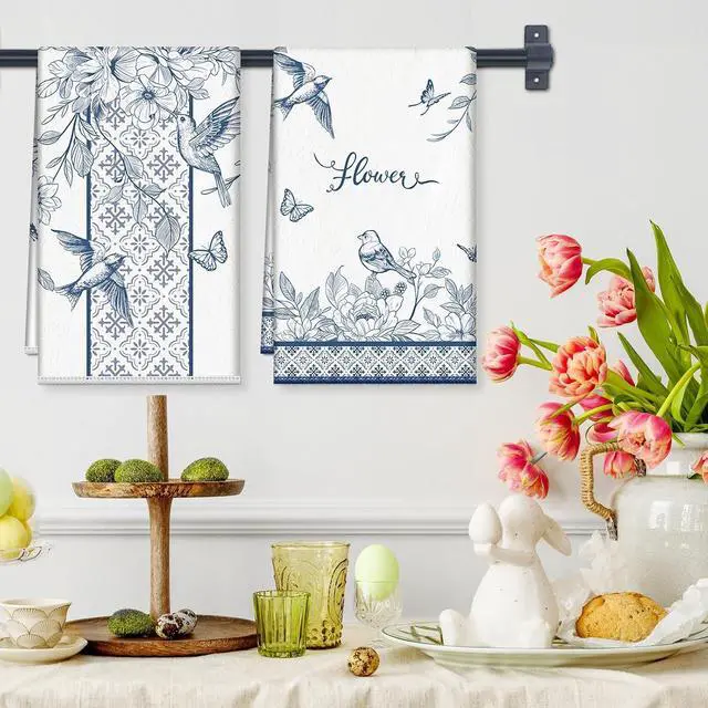 Alt view image 3 of 6 - Vintage Bird Floral Microfiber Kitchen Towels, Soft Absorbent Hand Towel 15.7 × 23.6 inch, Thick Dish Cloth for Party Anniversary Holiday Decoration, Housewarming Gifts for Mom