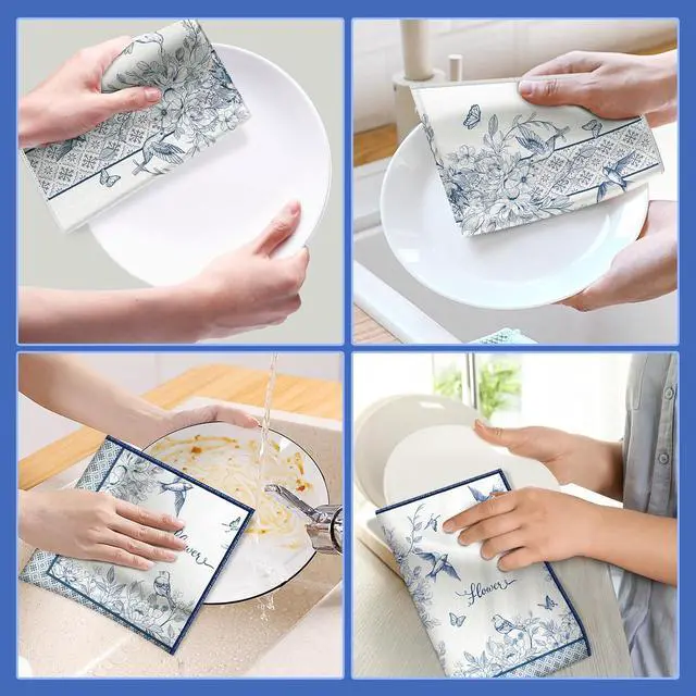 Alt view image 5 of 6 - Vintage Bird Floral Microfiber Kitchen Towels, Soft Absorbent Hand Towel 15.7 × 23.6 inch, Thick Dish Cloth for Party Anniversary Holiday Decoration, Housewarming Gifts for Mom