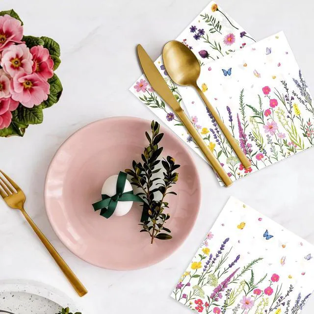 Alt view image 2 of 7 - Floral Paper Napkins, Wildflower Party Napkins 100 Pack, 13 X 13 Inches