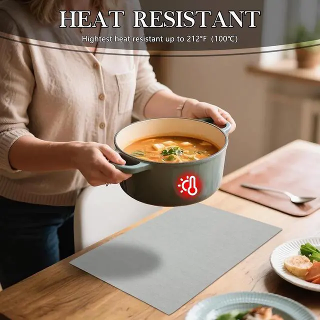Alt view image 4 of 7 - Table Placemats Set of 6: 17 X 12 Inch Faux Leather Non-Slip Reversible Place Mats - Waterproof Heat Resistant Wipeable Vinyl Table Mats for Indoor & Outdoor, Light Grey