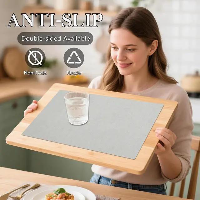 Alt view image 6 of 7 - Table Placemats Set of 6: 17 X 12 Inch Faux Leather Non-Slip Reversible Place Mats - Waterproof Heat Resistant Wipeable Vinyl Table Mats for Indoor & Outdoor, Light Grey