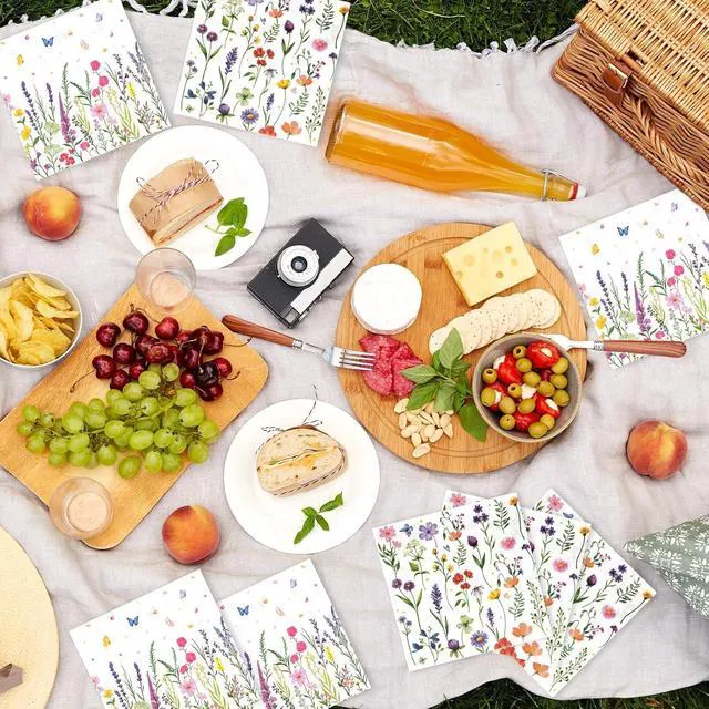 Alt view image 7 of 7 - Floral Paper Napkins, Wildflower Party Napkins 100 Pack, 13 X 13 Inches