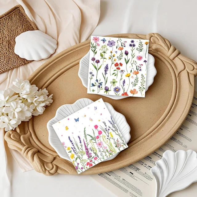 Alt view image 5 of 7 - Floral Paper Napkins, Wildflower Party Napkins 100 Pack, 13 X 13 Inches