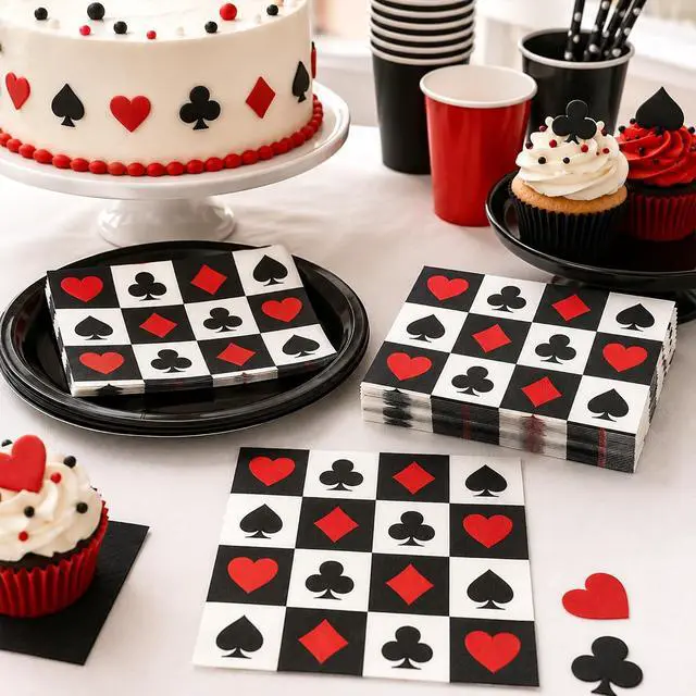 Alt view image 4 of 7 - 40Pcs Casino Poker Card Party Napkins Las Vegas Theme Party Paper Napkins Disposable Party Napkins Set Texas Holdem Paper Luncheon Napkins Casino Poker Card Theme Party Supplies