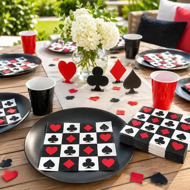 Alt view image 6 of 7 - 40Pcs Casino Poker Card Party Napkins Las Vegas Theme Party Paper Napkins Disposable Party Napkins Set Texas Holdem Paper Luncheon Napkins Casino Poker Card Theme Party Supplies
