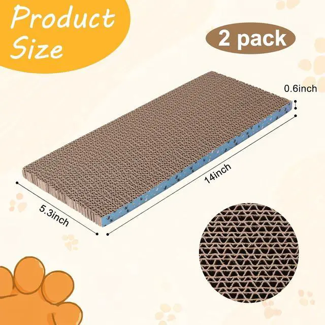 Alt view image 2 of 7 - 2Pack Cat Scratcher Pad, Reversible Scratching Cardboard, 14" Lx5.3 W Post Board for Indoor Cats Cardboard pad Sleep Play and Grind Claws